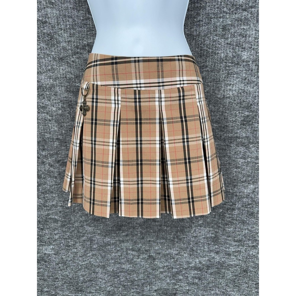 Vintage Wet Seal Skirt Juniors 11 Beige Plaid Pleated Low Rise Mini Twill Cross